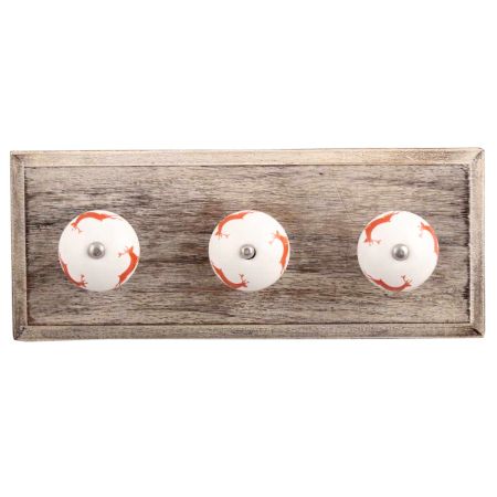 Brick Red Running Rein Deer Pattern Ceramic Wooden Hooks